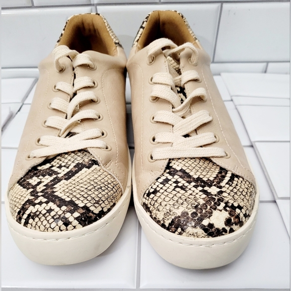 White Raven Impulse Python Print Ladies Beige Faux Leather Fashion Sneaker Colo - Picture 3 of 9